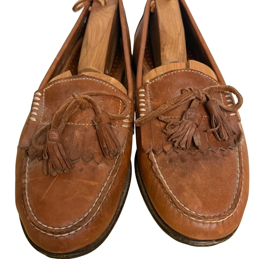 Bass Tassel Kiltie Loafers Brown Leather Slip On Shoes Size 10 M